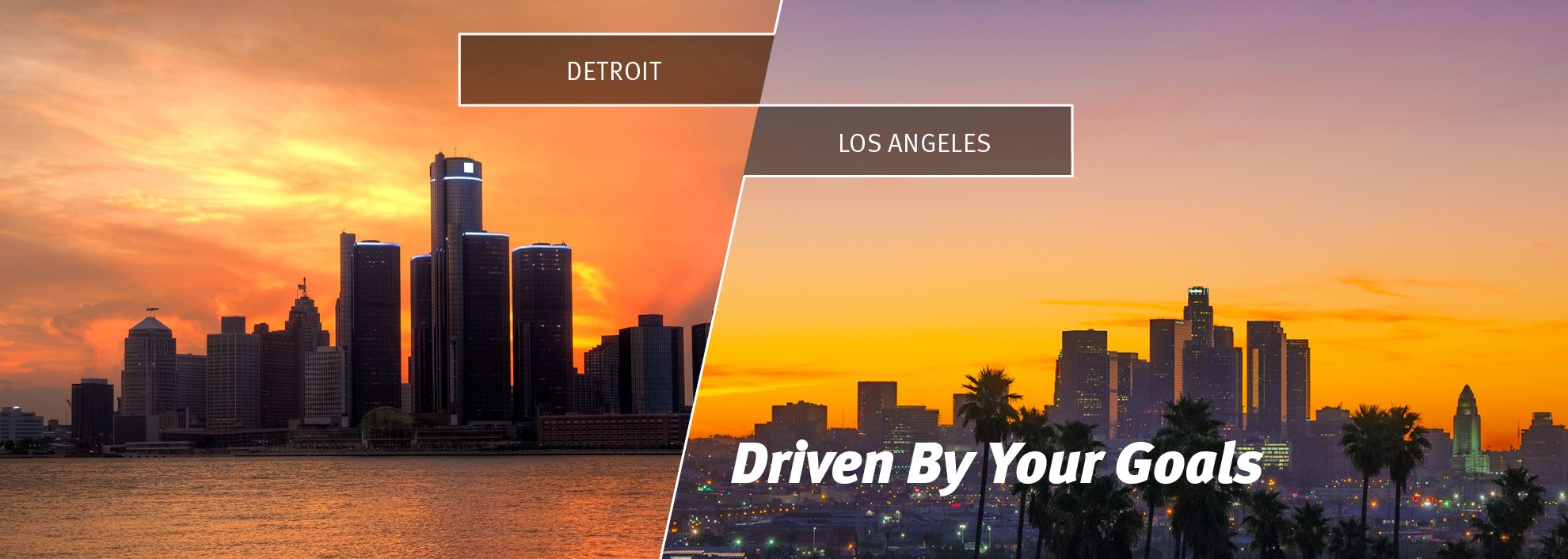 Skylines of Detroit and Los Angeles
